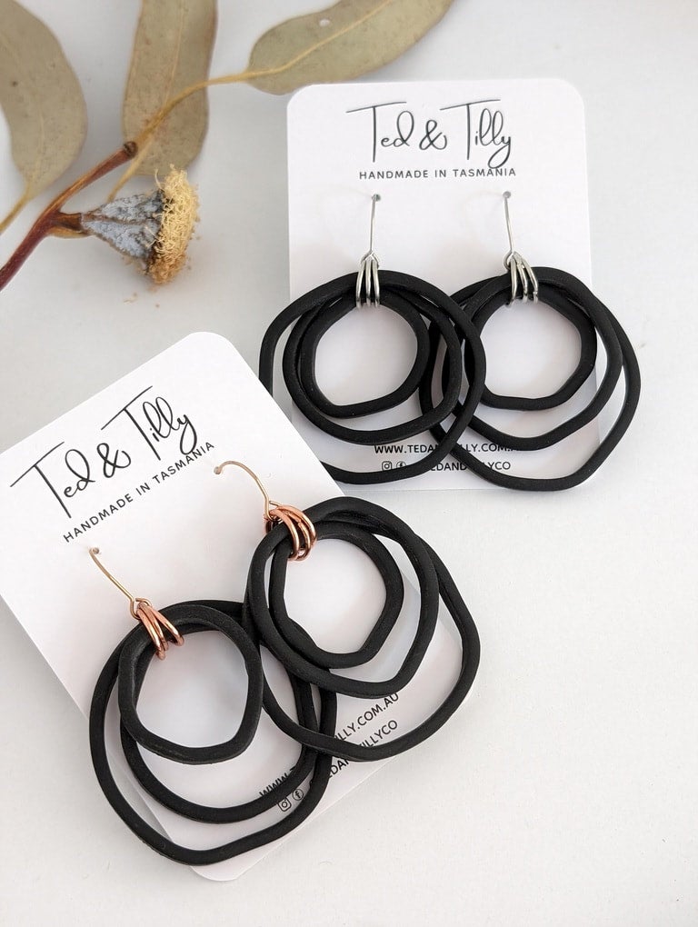 Triple Organic Hoop Handmade Polymer Clay Earrings Ted Tilly